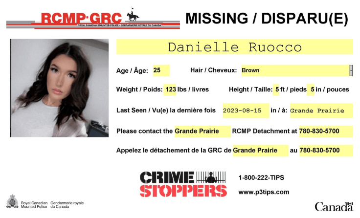 Grande Prairie RCMP seeking missing woman – Danielle Ruocco, 25 years ...